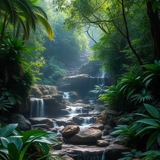 A hyper-detailed, stylized close-up macro shot of a rare, fantastical jungle plant with iridescent leaves in shades of deep teal and emerald, and glowing dew drops. The plant, resembling a 'Solar Bloom' or 'Crystal Fern', should exhibit intricate organic patterns and subtle, natural bioluminescence emitting a soft, golden-green light. The background is a sophisticated, out-of-focus bokeh of deeper jungle greens and soft light. No human elements. Style: artistic macro-photography realism blended with subtle fantasy elements, vibrant yet sophisticated, focusing on texture and subtle glow.